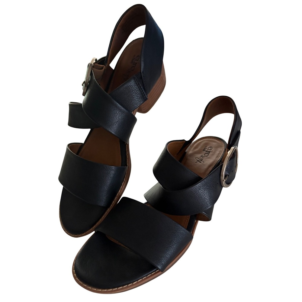 EuroSoft by Sofft Carleen Black Strappy Block Heel Sandals Size 11M ES0028401